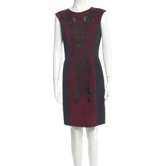 Karen Millen Black Maroon Signature Embroidered Cocktail Dress NEW - Picture 3 of 7
